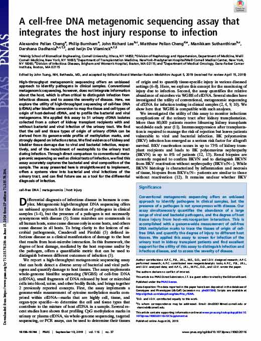 Cover page of an article titled: "A cell-free DNA metagenomic sequencing assay that integrates the host injury response to infection. "