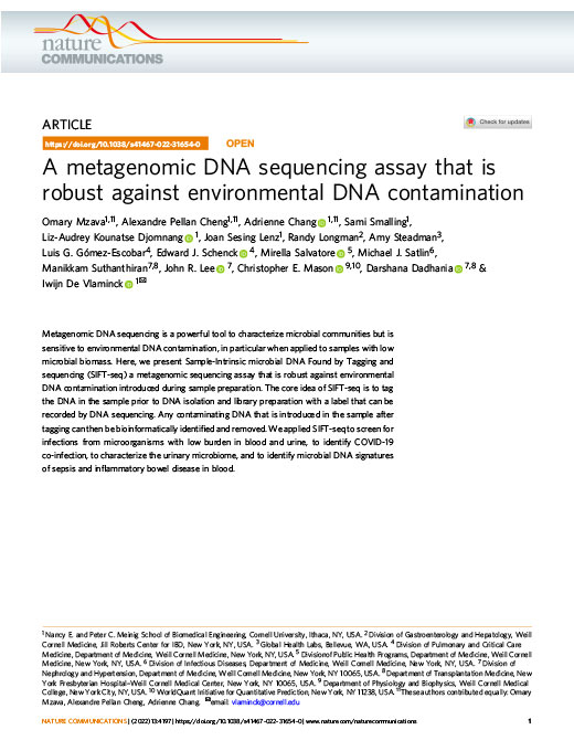 First page of an article titled: "A metagenomic DNA sequencing assay that is robust against environmental DNA contamination."